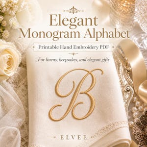 Elegante padrão de bordado vintage com monograma, letras para bordar à mão em PDF para iniciais, nomes, roupas de cama, lembranças e presentes.