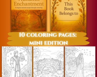 Autumn Coloring Book PDF | 10 Page Fall Enchantment Printable PDF | Cozy Fall Coloring Pages | Digital Download | For all ages