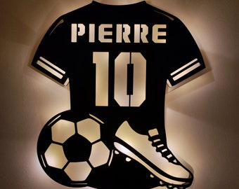 Lámpara LED de camiseta de fútbol personalizada para dormitorio/Letrero para dormitorio/Personaliza con nombre, número y color