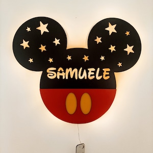 Mickey Mouse wall lamp with personalized name and LED | bedroom night light