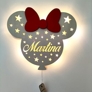 Minnie Mouse balloon-style LED wall lamp with personalized name and LED | bedroom night light