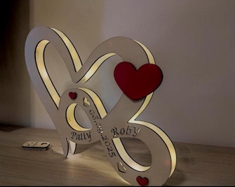 Lampada cuore infinito personalizzata con nomi e data | luce notturna camera