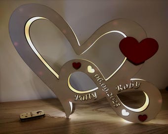 Lampada cuore infinito personalizzata con nomi e data | luce notturna camera