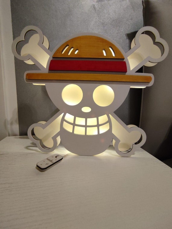 One Piece Jolly Roger Wooden Lamp, Battery-operated Anime Night