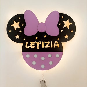 Minnie Mouse wall lamp with custom name and LED color | bedroom night light