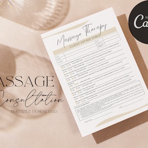 Massage Therapy Consultation Form, Client intake form, massage consultation