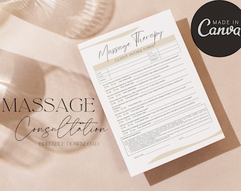 Massage Therapy Client Intake Form, Customizable Template (Digital Download)