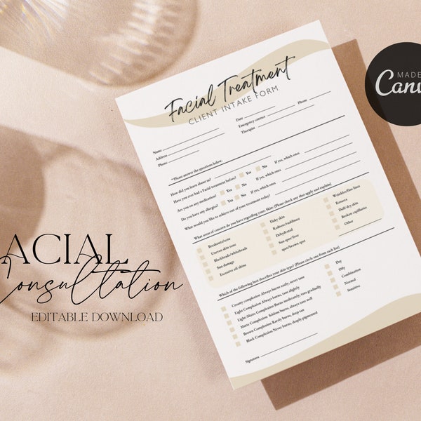 Facial Consultation Form, Editable Download