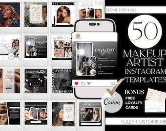 50 Makeup Artist Instagram Post Templates, Beauty Business (Digital Download)