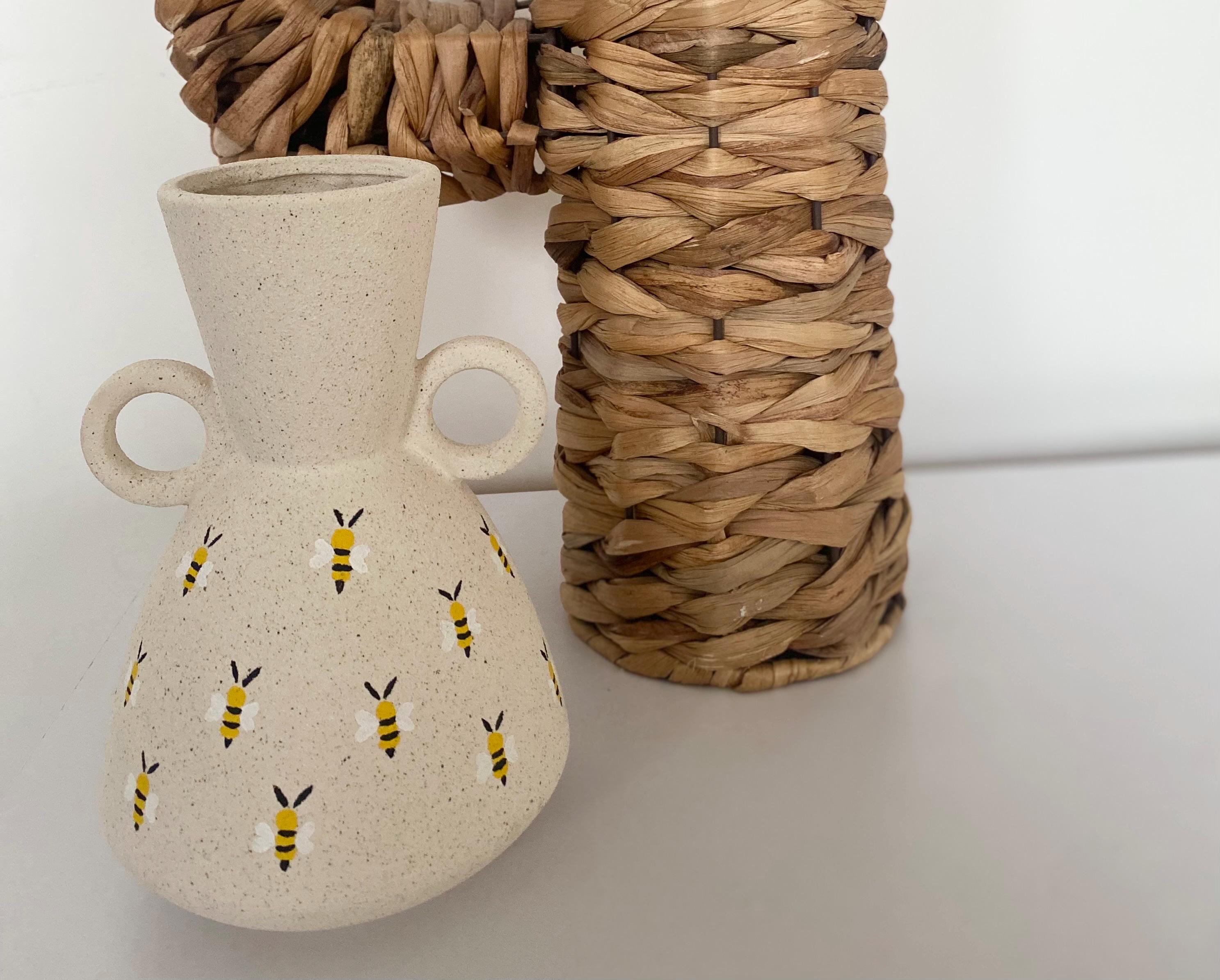 Vase Céramique Vintage Peint à La Main - Fait Main, Décoratif