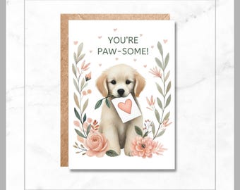 Tarjeta de felicitación en acuarela con cachorro de Golden Retriever - ¡Eres genial! (Descarga digital)