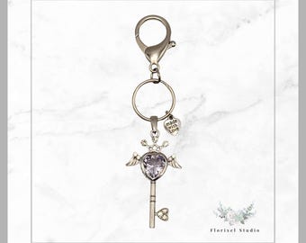 Llavero con alas de ángel y corazón: llavero de cristal, regalo de plata para ella