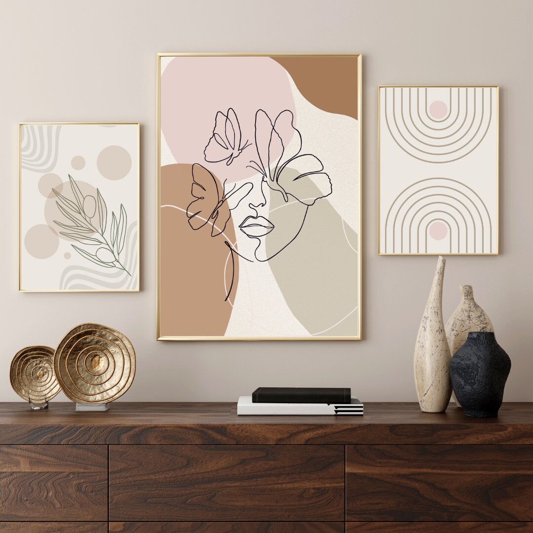 Boho Wall Art Print Set of 3 Mid Century Art Print Set of 3 Neutral