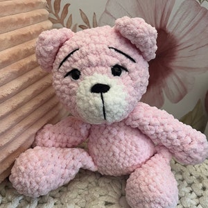 Adorable Pink Bear Crochet Plushie - Soft Handmade Teddy, Baby Pink, Perfect Gift for Children and Collectors