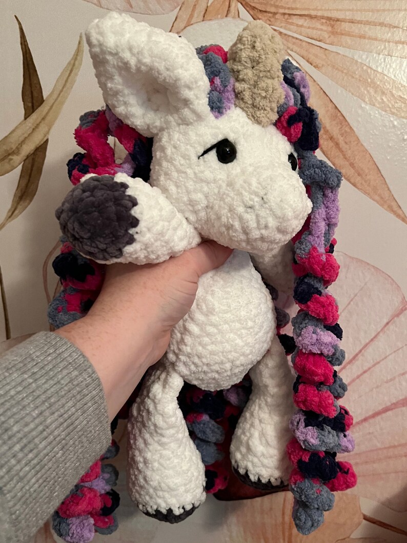 Enchanted Unicorn Crochet Plushie Whimsical Handmade Toy With Colorful Mane, Soft White Body