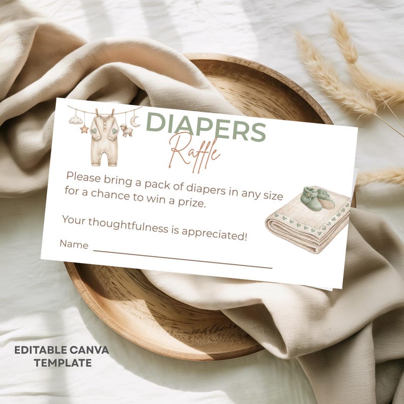 Diaper Raffle Ticket Baby Shower Insert, Neutral Clothesline Theme ...