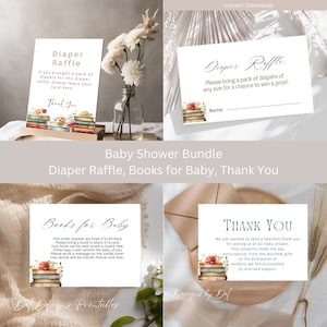 Babyshowerbundel: een nieuw hoofdstuk | Luierloterijbord, boeken voor baby's | Bedankt | Boek Themadouche | Briefpapier voor babyshowers. D26,1 uur