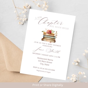 A New Chapter Is About To Begin | Story Book Shower | Book Themed Baby Shower | A New Chapter Begins Baby Shower Invite. D26a.1