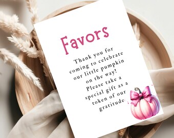 Pink Pumpkin Favor Sign - Baby Shower Printable Signage, Fall Baby Shower Decor, Baby Shower Favor Sign, Baby Shower Party Decor. D02i