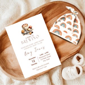 A Baby is Brewing Coffee Baby Shower Invite - Customizable - Digital Download - Coffee Theme - Gender Neutral Baby Shower. d41.01
