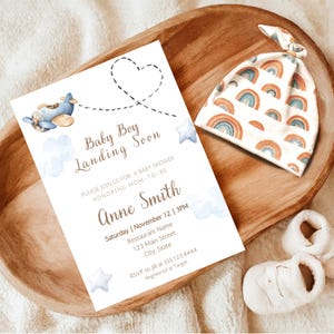 Landung bald Babypartyeinladung - Abenteuer Themed - Bearbeitbare Vorlage - Printable Invite. d47.01