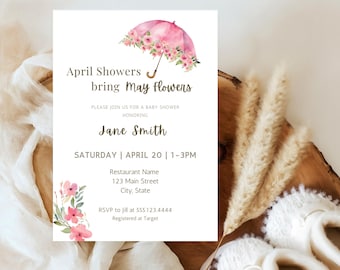 April Showers Bring May Flowers - Editable Baby Shower Invitation Template - Instant Download - Spring Floral Design.d55.01