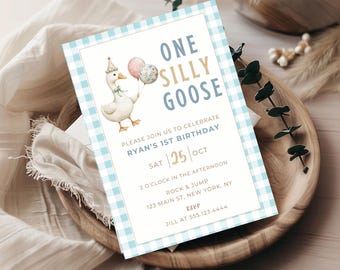 Silly Goose 1st Birthday Invitation Template (Digital Download)