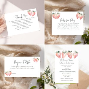 Strawberry Baby Shower Bundle | Berry Sweet Baby Shower Invitation| Strawberry Books for Baby |  Strawberry Diaper Raffle. D25r.1