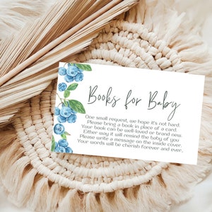 Blueberry Bücher für Baby Karte | Buch für Baby | Blaubeer-Babyparty | Babybuch Wunsch |  Blaubeer-Babyparty-Briefpapier D25c.3