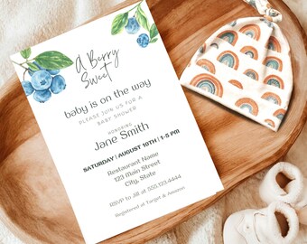 Editable Blueberry Baby Shower Invitation | Editable Template | Gender Neutral | Berry Themed Baby Shower Invite | Instant Download. D25a.2