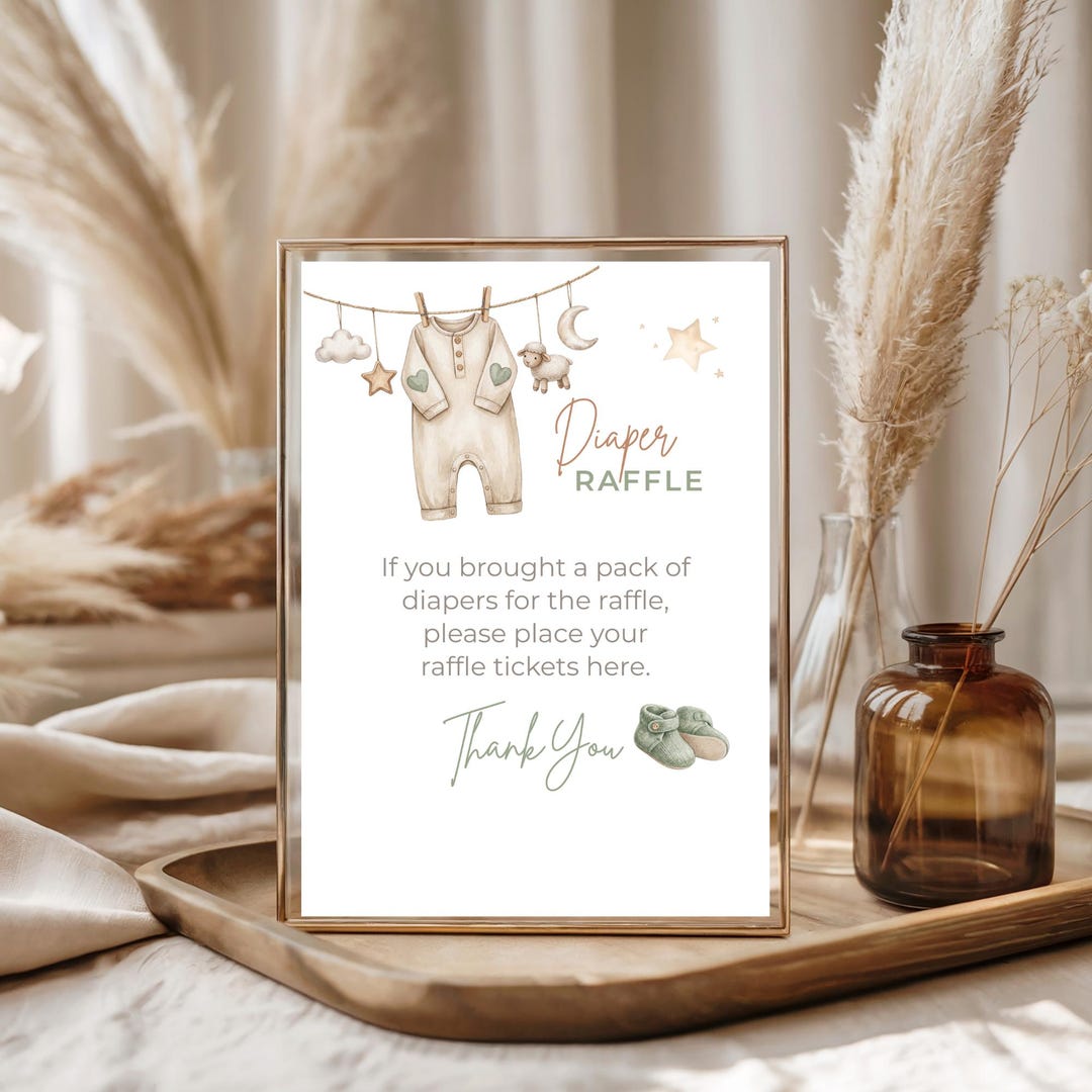 Clothes Line Raffle Diaper Raffle Sign Baby Shower Clothesline Theme Editable Canva ...