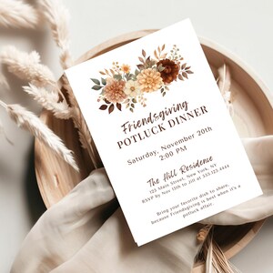 Friendsgiving Potluck Invitation | Thanksgiving Invitation Template | Potluck Party | Fall Gathering Invitation | Autumn Dinner. D36.01