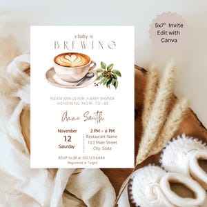 A Baby is Brewing Coffee Baby Shower Invite - Customizable - Digital Download - Coffee Theme - Gender Neutral Baby Shower. d41.03