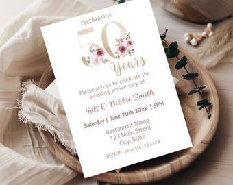 50th Wedding Anniversary, 50th Wedding Anniversary, Anniversary Party invite, Editable Template, Instant Download, Golden Anniversary.d44.01