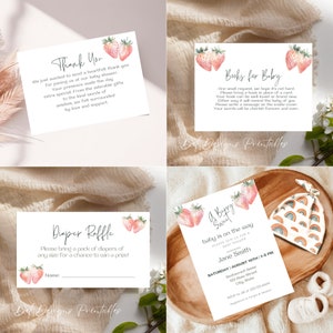 Strawberry Baby Shower Bundle | Berry Sweet Baby Shower Invitation| Strawberry Books for Baby |  Strawberry Diaper Raffle. D25r.1