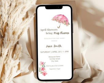 Customizable April Showers Baby Shower Invite - Bring May Flowers - Digital Download - Perfect for Spring Celebrations. d55.02