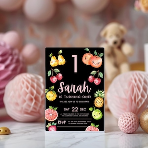 Dancing Fruit Birthday Invitation - Editable Template - First Birthday Party - Instant Download. d49.01