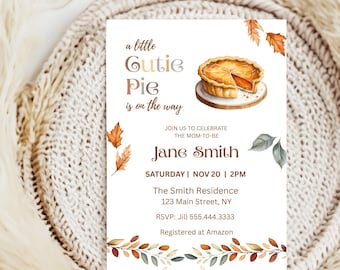 Cute as Pie Baby Shower Invite, Editable Fall Invitation, Printable Autumn Theme, Instant Download Template. d72.01