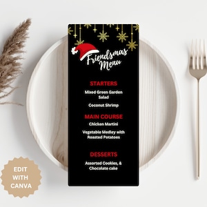 Kerstdiner menusjabloon, Friendsmas Menu, directe toegang, bewerkbare sjabloon, menukaart, vakantiemenusjabloon, bewerkbare m11