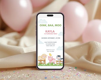 Farm Animal Birthday Invitation: Oink Baa Moo Digital Invite