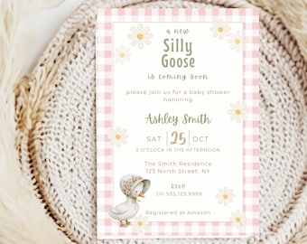 Silly Goose is bijna losse babyshoweruitnodiging, digitale sjabloon, bewerkbaar ontwerp, grillig en leuk. D62.05