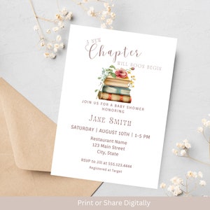 A New Chapter Is About To Begin | Story Book Shower | Book Themed Baby Shower | A New Chapter Begins Baby Shower Invite. D26a.2