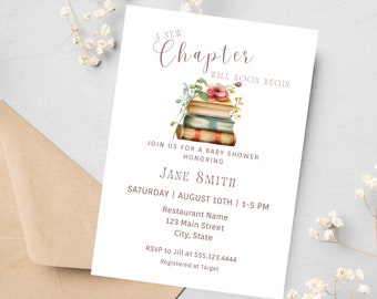 A New Chapter Is About To Begin | Story Book Shower | Book Themed Baby Shower | A New Chapter Begins Baby Shower Invite. D26a.2