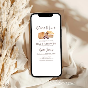 Smore to Love Invitations, S&#39;mores Baby Shower Invitation Template, Gender Neutral Baby Shower, S&#39;mores Evite, Instant Download. d39.06