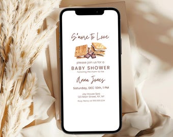 Smore to Love Invitations, S&#39;mores Baby Shower Invitation Template, Gender Neutral Baby Shower, S&#39;mores Evite, Instant Download. d39.06