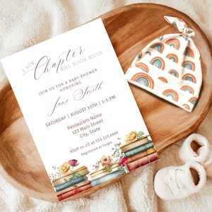 A New Chapter Is About To Begin | Story Book Shower | Book Themed Baby Shower | A New Chapter Begins Baby Shower Invite. D26.3a