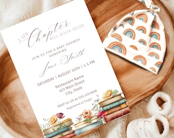 A New Chapter Is About To Begin | Story Book Shower | Book Themed Baby Shower | A New Chapter Begins Baby Shower Invite. D26.3a