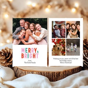Christmas Card Multiple Photos, Merry and Bright Christmas Card, Holiday Photo Collage, Holiday DIY Photo Card. D33.03