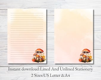 Mushroom Stationery: Fall Cottagecore Writing Paper (PDF Download)