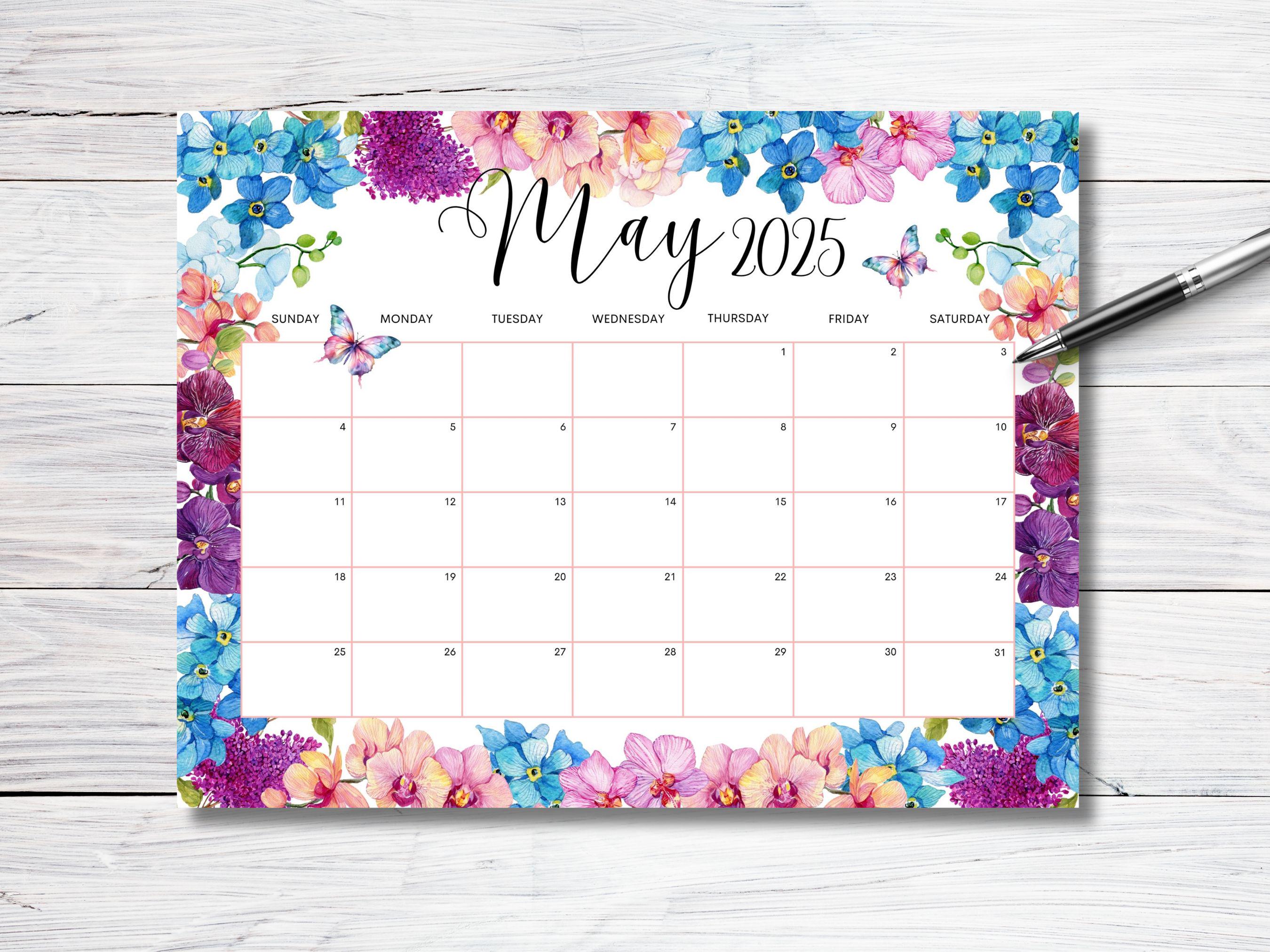 EDITABLE May 2025 Calendar, Beautiful Spring Wall Calendar, 2025 Watercolor Floral Calendar, Printable Monthly Schedule Kids School Work - Etsy editable-may-2025-calendar-beautiful-spring-wall-calendar-2025-watercolor-floral-calendar-printable-monthly-schedule-kids-school-work-etsy